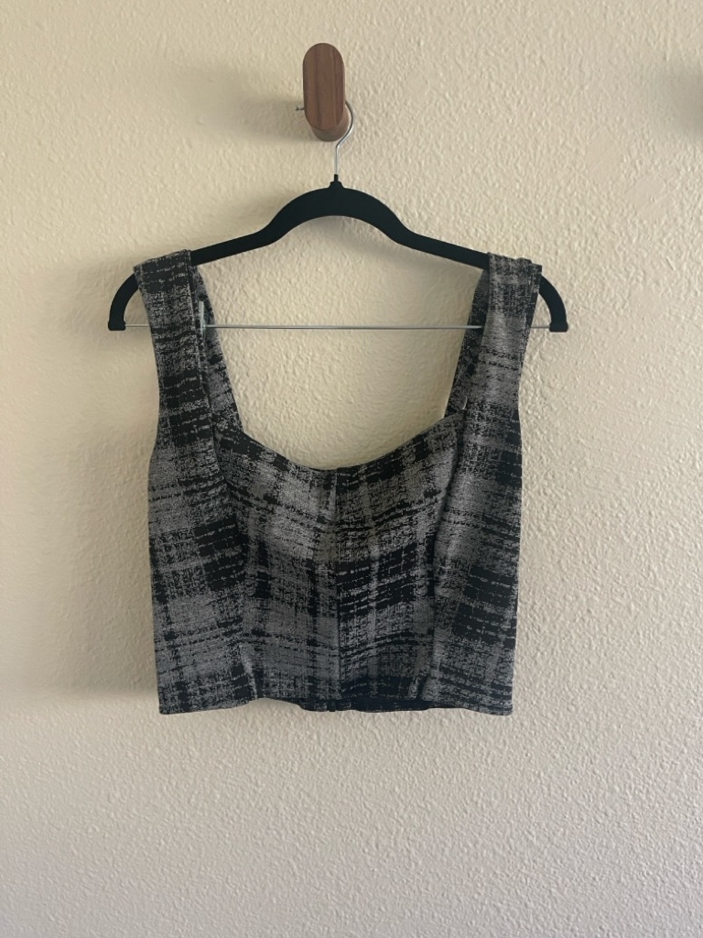 ONA Cropped Square-Neck Tank Top in Black and Gray